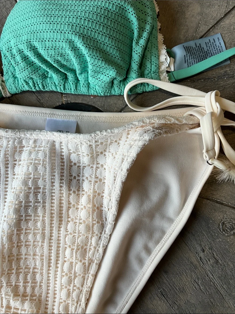 Seafoam Green & Off White Triangle Bikini Set - Women's Swim Size XL  BT B35